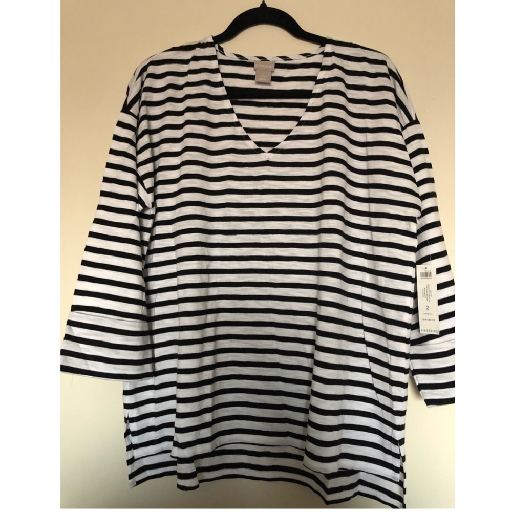 Chico’s Striped V Neck Tee, NWT
